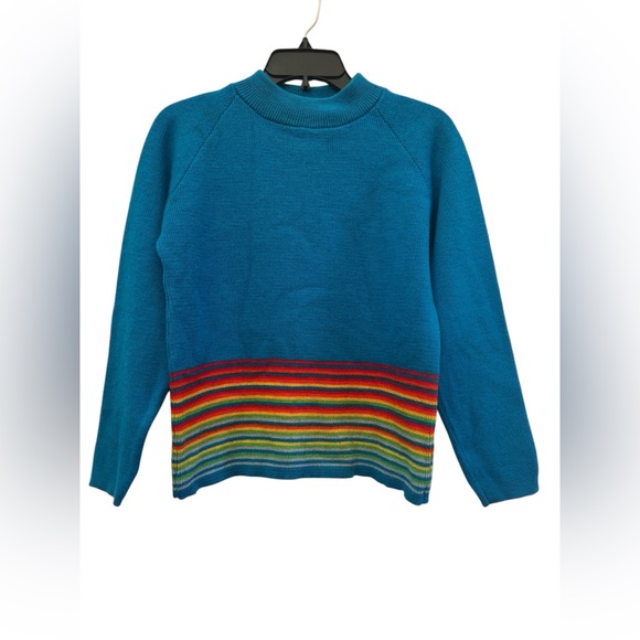 Ski Country Sweaters - Vintage 80s/90s Ski Country Rainbow Stripe Wool Blend Sweater (S- estimated)